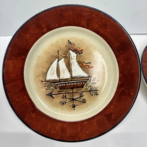 Susan Winget JC Penny Set of 4 salad plates folk art whimsical red trim - Picture 1 of 11