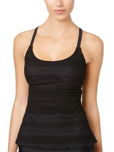 NWT Island Escape Swimsuit Tankini Top Sz 12 Strappy Add a Size Crochet Black - Picture 1 of 2