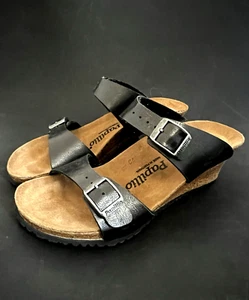 Birkenstock Papillio Dorothy Sandals Metallic Black Wedge Heels Buckle 37/US 6 - Picture 1 of 11