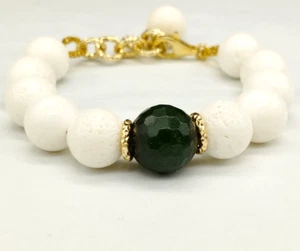 bracciale da donna agata bianca e agata verde a sfere argento 925 catena dorata - Foto 1 di 9