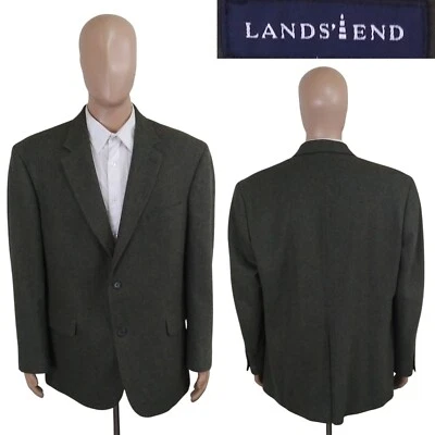 Lands End две кнопки зеленый елочка Твидовая шерсть блейзер Sport пальто куртка 48R - Изображение 1 из 4