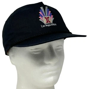 Vintage 90s Las Vegas Hilton Hat Cap Casino Rope Corded Snapback 5 Panel Black - Picture 1 of 9