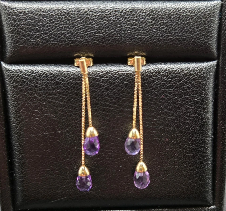 Pendientes colgantes de amatista de oro de 14k Foto 1 de 2