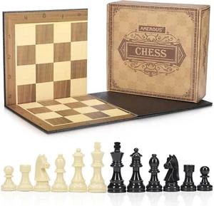 Upgraded Weighted Chess Pieces with 3.0 Inch King / Extra Bonus Folding Portable - Picture 1 of 9