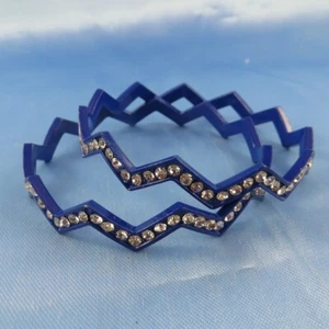 Hübscher königsblauer Emaille Zickzack-Design Metall Doppel Armreif Armband Strass - Bild 1 von 8