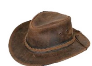 Sombrero Fedora Marrón Envejecido Unisex Outback RL13B Cuero 4" Corona - Imagen 1 de 2
