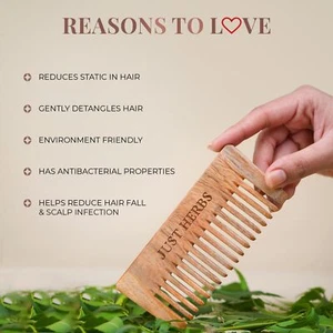 Just Herbs Handmade Wooden Neem Comb for Hair Growth and Hairfall Control - Picture 1 of 7