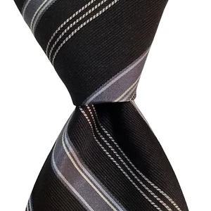 DKNY Men's 100% Silk Necktie USA Designer STRIPED Black/Gray/Blue EUC - Picture 1 of 3