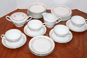 Dansico Collection Teahouse Rose 26 Piece China Set Pink Floral Japan - Picture 1 of 4