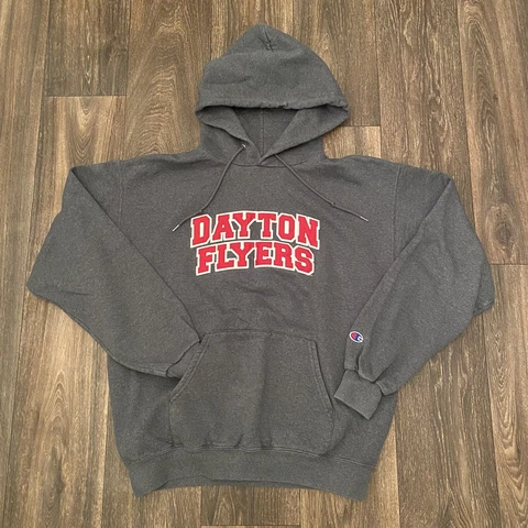 Vintage Champion Dayton Flyers Pullover Hoodie Sweatshirt Size Medium Gray Cover