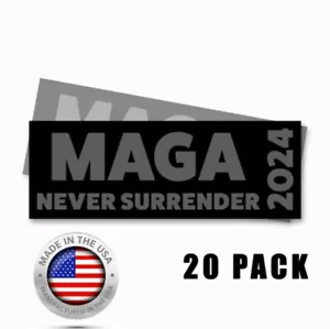 Pegatina MAGA Never Surrender 2024 NEGRO/GRIS calcomanía ala derecha 9x3 pegatina paquete de 20 - Imagen 1 de 5