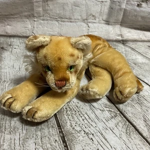 Vintage 1950s Steiff Golden Lion Cub Plush Mohair Stuffed Animal Green Eyes - Picture 1 of 5