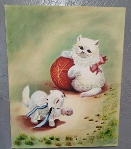 Vintage 16 X 20 Original Kittens Portrait Oil Painting On Canvas - Picture 1 of 6