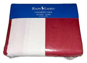 Vtg 1989 Ralph Lauren Home QUEEN Flat Sheet Rugby Red & White Stripes NEW - Picture 1 of 7