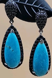 Türkis/schwarzer Onyx Pàve/Sterlingsilber Träne Ohrhänger/Ohrhänger - Bild 1 von 19