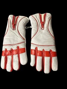 Guanti da corsa vintage in pelle rosso bianco equitazione uomo taglia media - Foto 1 di 3