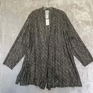 NEW Susan Graver Green 3X Metallic Novelty Knit Cardigan Sweater Open Front Boho - Picture 1 of 10