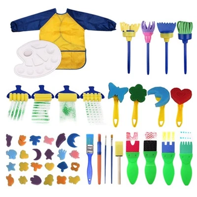 47 Pcs Children Sponge Painting Brushes Set Paint Apron Toys Crafts Kits5905 - Image 1 of 4