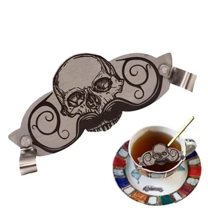 Schnurrbart Cup Guard Edelstahl Schnurrbartschutz für Tasse Totenkopf Wahrzeichen - Bild 1 von 6