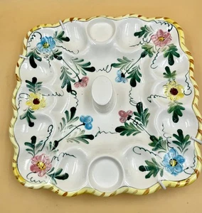 Vtg Chase Porcelain Devilled Egg Plate Floral Salt & Pepper Spot 10.25"x 10.25" - Picture 1 of 10