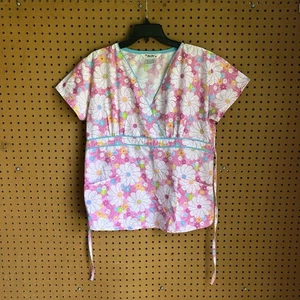 Just Love Vintage Women’s Scrub Nurse Top Pink Floral Size Small - Picture 1 of 9