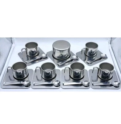 SERVIZIO PER 6-CAFFÈ/COFFEE IN ACCIAIO-GB GUIDO BREGNA DESIGN ITALY-80' VINTAGE Foto 1 de 4