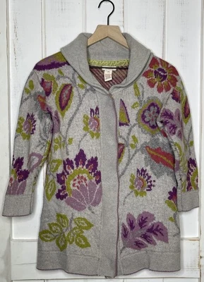 Sundance Gray Purple Floral Wool Alpaca Blend Cardigan Sweater Boho Cottage PS - Image 1 of 4