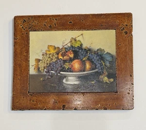Vintage Fruit Picture Handmade Italy Pottery Framed Distressed Tile - Picture 1 of 9