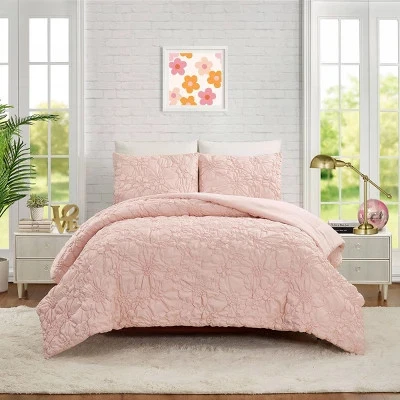 Teen Twin/Twin XL Puffy Flower Comforter Set Light Pink - Makers Collective