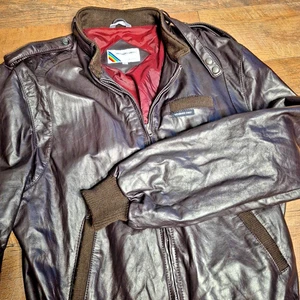 Vintage Members Only Men’s Black Leather Bomber Jacket Size 46L Outerwear - Picture 1 of 10
