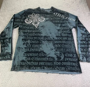 Affliction Pullover Men Large Blue Long Sleeve Reversible Wings Thermal Knit Y2K - Picture 1 of 11