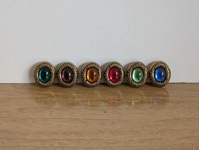 Vintage Nony New York Lucite Art Deco Goldtone Multicolor Button Covers Set 6  - Image 1 of 4