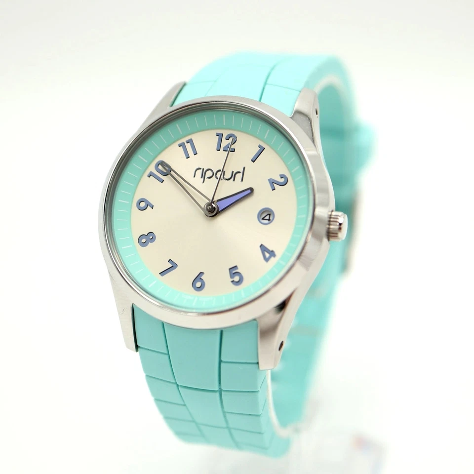 Reloj Rip Curl Core Surf 33mm Mujer Fecha Tono Plateado Azul Silicona con Batería Nueva Foto 1 de 4