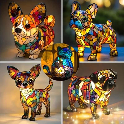 3D Animal Table Lamp Series Stained Glass Stained Night Light Retro Desk Lam US - Image 1 of 4