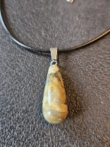 Teardrop Natural Crystal Necklace Bumble Bee Jasper Leather Necklace Healing - Picture 1 of 6