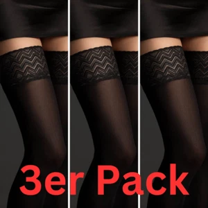 3er Pack Halterlose Strümpfe 60DEN Schwarz S-L Nylons Nylonstrümpfe Fiore Ester - Bild 1 von 6