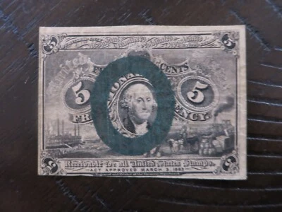 1863 2ND ISSUE WASHINGTON FRACTIONAL CURRENCY 5 CENT NOTE - RARE VINTAGE - Image 1 of 2