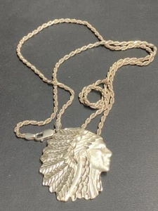 925 STERLING SILVER NATIVE AMERICAN CHIEF PENDANT NECKLACE - Picture 1 of 5