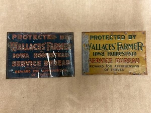2-Vtg Protected By Wallace’s Farmer Iowa Homestead Bureau Advertising Tin Sign - Picture 1 of 14
