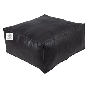 Moroccan Leather Boho Ottoman Pouffe Footstool Unstuffed New Genuine Black 30'' - Picture 1 of 4