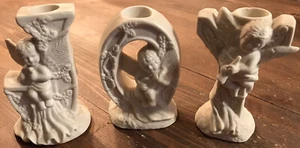 Vintage Set Of 3 Angels Cherubs Candle Holders JOY JJC LTD 5” Tall - Picture 1 of 8