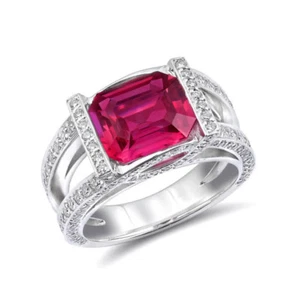 Natürlicher rosa Saphir 3,22 Karat Set in 14K Weißgold Ring mit Diamanten - Bild 1 von 5