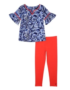Nautica Big Girls' Poplin Print Top With Ponte Jegging MED NAVY Sz 7 #NDK0392Q J - Picture 1 of 1