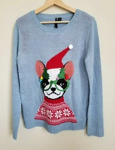 So It Is Weihnachtspullover blau Pullover Hund bekleidet Brille Gr. L NEU - Bild 1 von 6