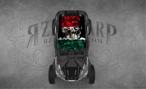 2 SEAT UNIVERSAL ROOF FITS POLARIS RZR CAN-AM SMOKE MEXICO FLAG WRAP - Foto 1 di 1