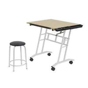 Studio Designs Studio Rolling Drafting and Hobby Craft Center Table With Stool