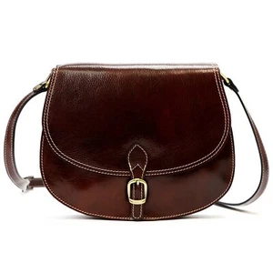Genuine Italian Leather Crossbody Bag - Handmade Small Shoulder Purse - Brown - Picture 1 of 8