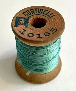Antique Corticelli Silk Thread Cat Logo Color 1016.5 Green Wood Spool - Picture 1 of 4