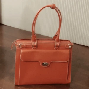 Mcklein orange multifunction tote bag w double handle & front lock closure NWOT - Picture 1 of 5