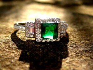 Metaphysical Sterling Emerald Ring Devata of Positive Energy and renewal - Picture 1 of 3